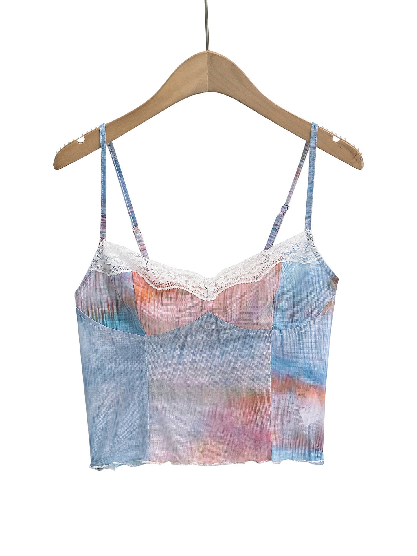 Women's Gradient Mesh Patchwork Short Top – Lace Edge
