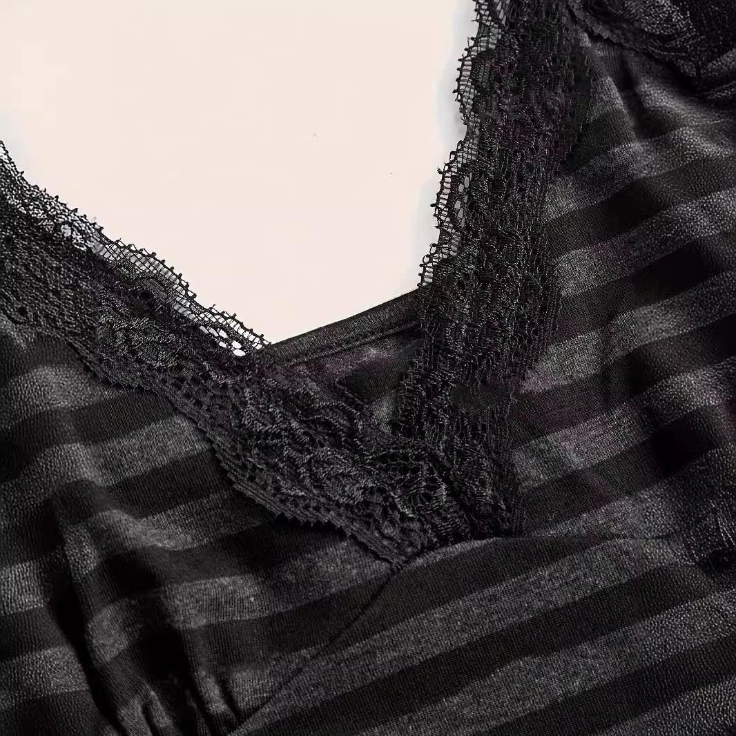 Women's Striped Lace - Collar Blouse