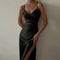 Halter Neck Slit Party Dress-Cleopatra Fashion