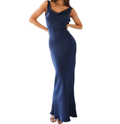 Satin Elegance Swing Collar Dress-Cleopatra Fashion