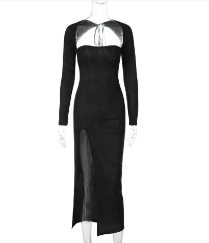 Women's Long Sleeve Bodycon Dress with Side Slit – Slim Fit