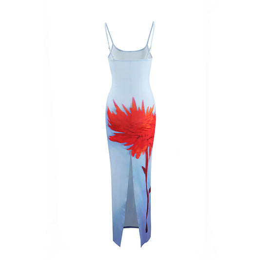 Women's Floral Sling Maxi Dress – Backless with Slit
