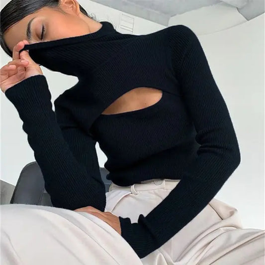 Ladies' Chic Turtleneck Y2K Pullover-Cleopatra Fashion