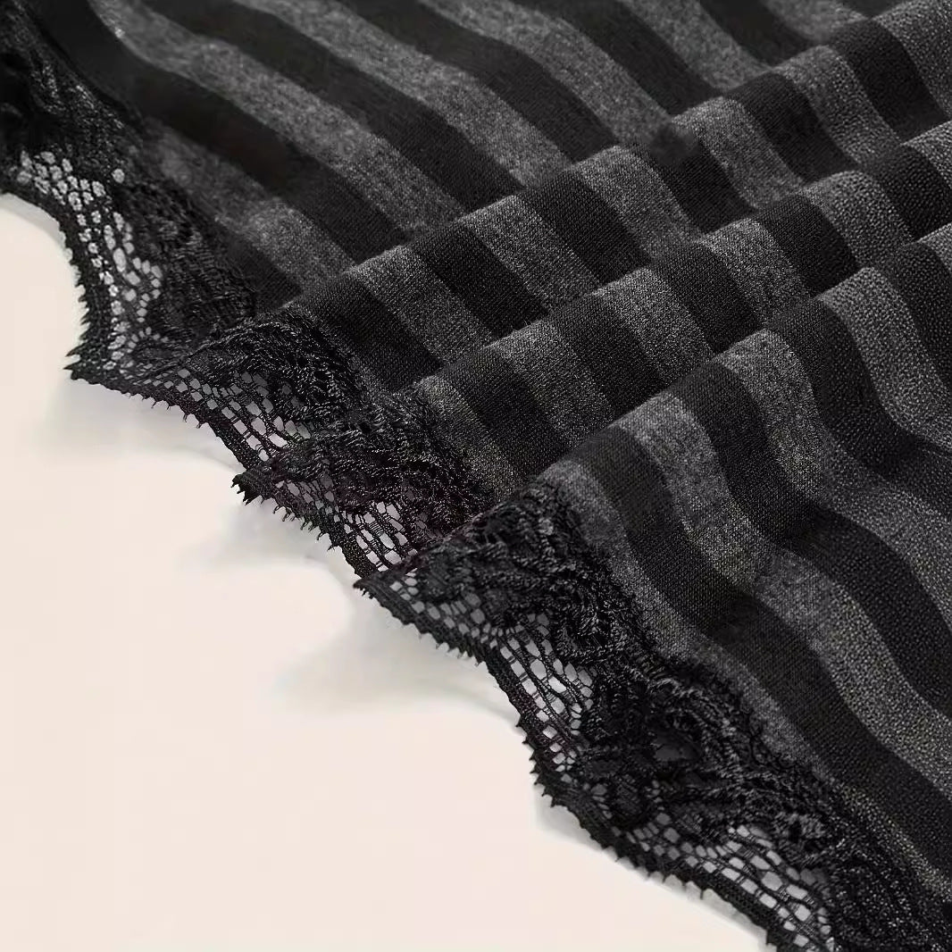 Women's Striped Lace - Collar Blouse