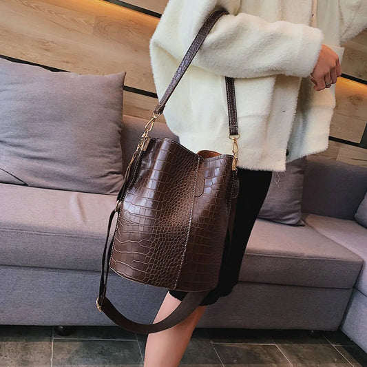 Blake Croc-Textured Shoulder Bag - Chocolate-Cleopatra Fashion