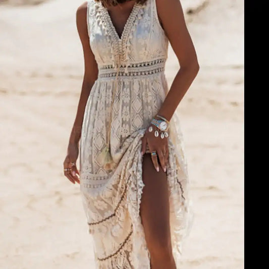 Lace-Trimmed Sleeveless Maxi Dress-Cleopatra Fashion