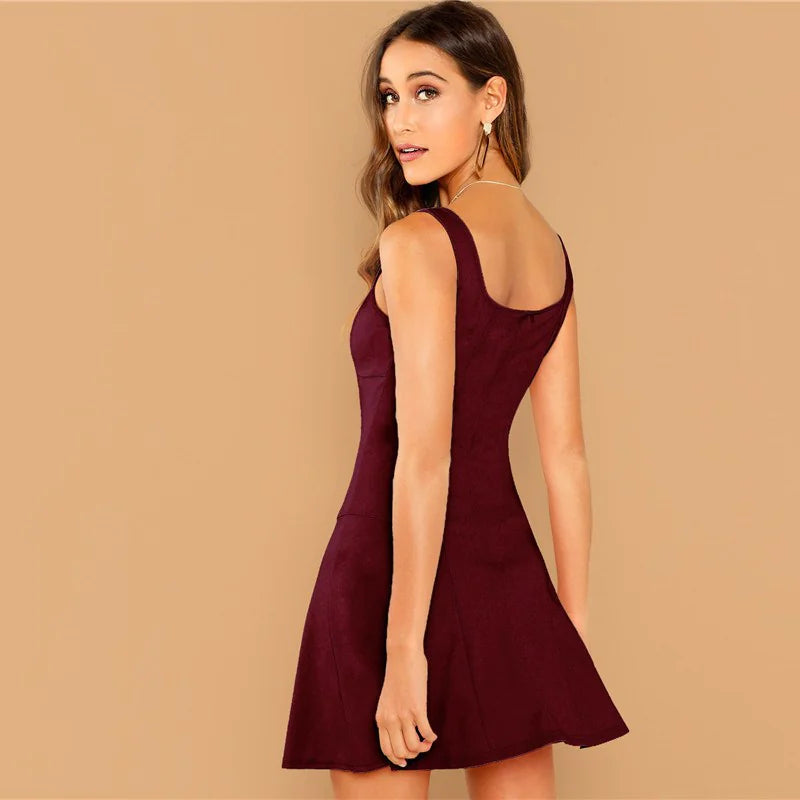 Sleeveless Square-Collar Midi Dress-Cleopatra Fashion