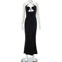 Women's Backless Halter Maxi Dress – Shimmery Black