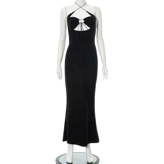 Women's Backless Halter Maxi Dress – Shimmery Black