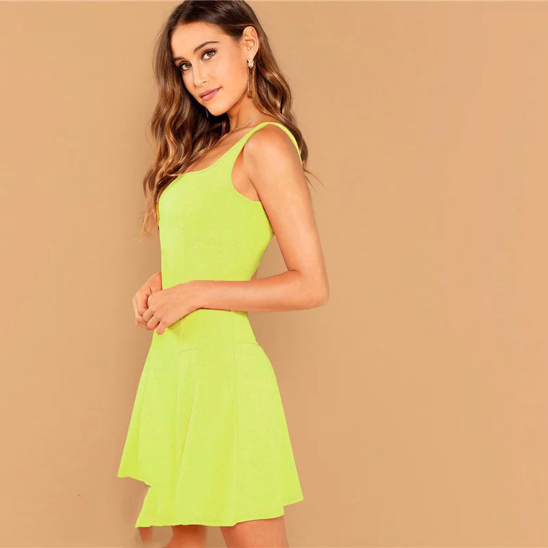 Sleeveless Square-Collar Midi Dress-Cleopatra Fashion
