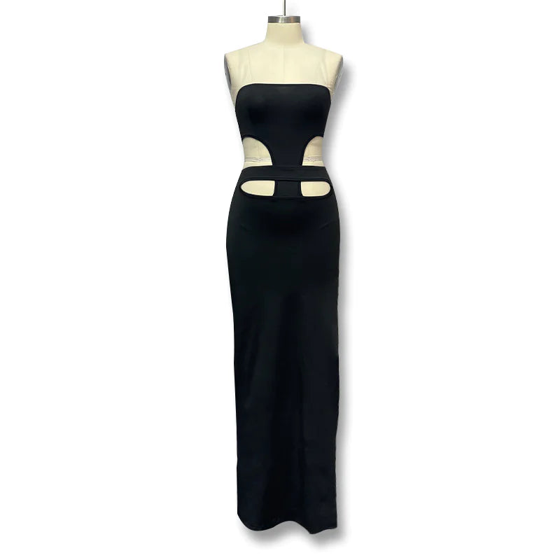 Women's Hollow Tube Top Maxi Dress – High Slit