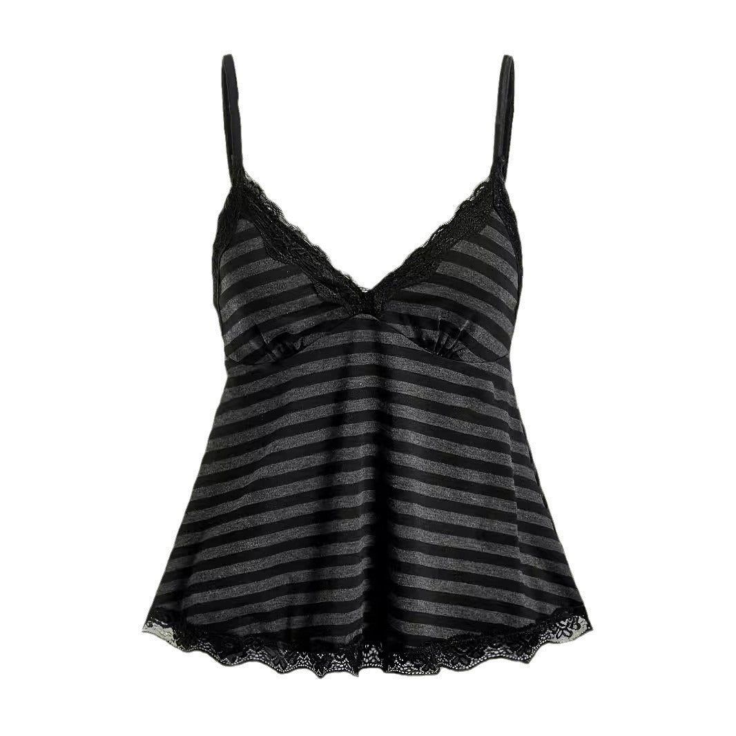 Women's Striped Lace - Collar Blouse