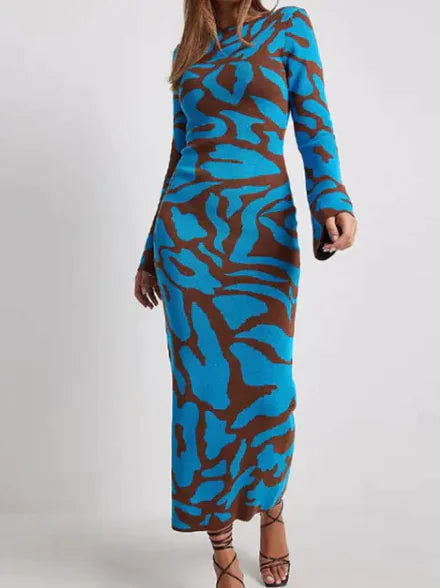 Striped O-Neck Flare Maxi Dress-Cleopatra Fashion