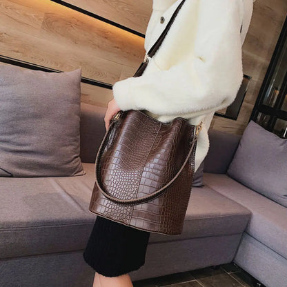 Blake Croc-Textured Shoulder Bag - Chocolate-Cleopatra Fashion