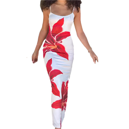 Women's Floral Sling Maxi Dress – Backless with Slit