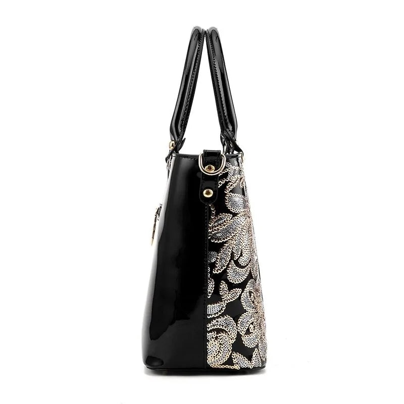 Elegant Sequin Embellished Patent Purse-Cleopatra Fashion