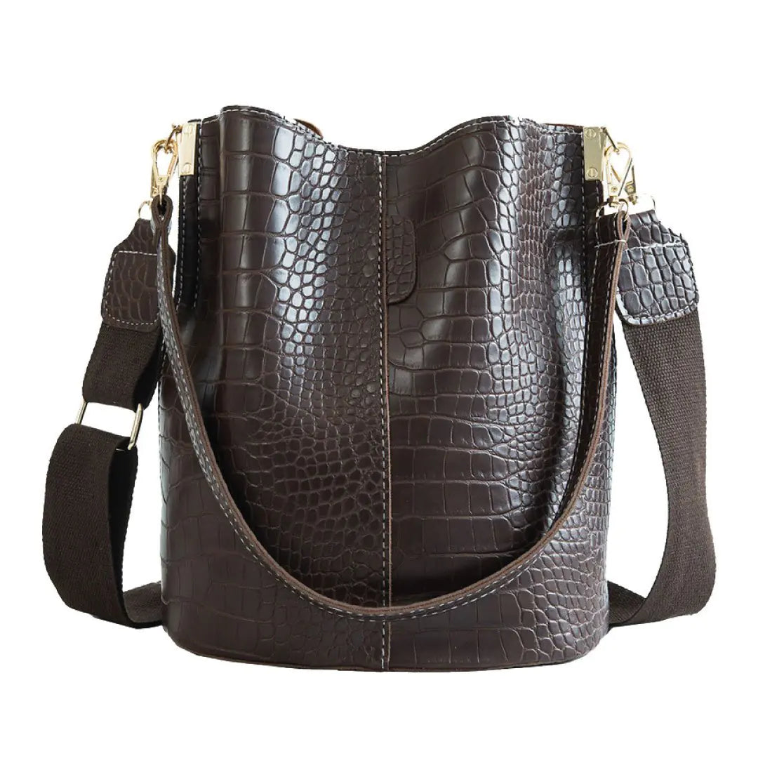Blake Croc-Textured Shoulder Bag - Chocolate-Cleopatra Fashion