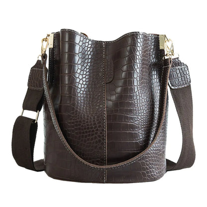 Blake Croc-Textured Shoulder Bag - Chocolate-Cleopatra Fashion