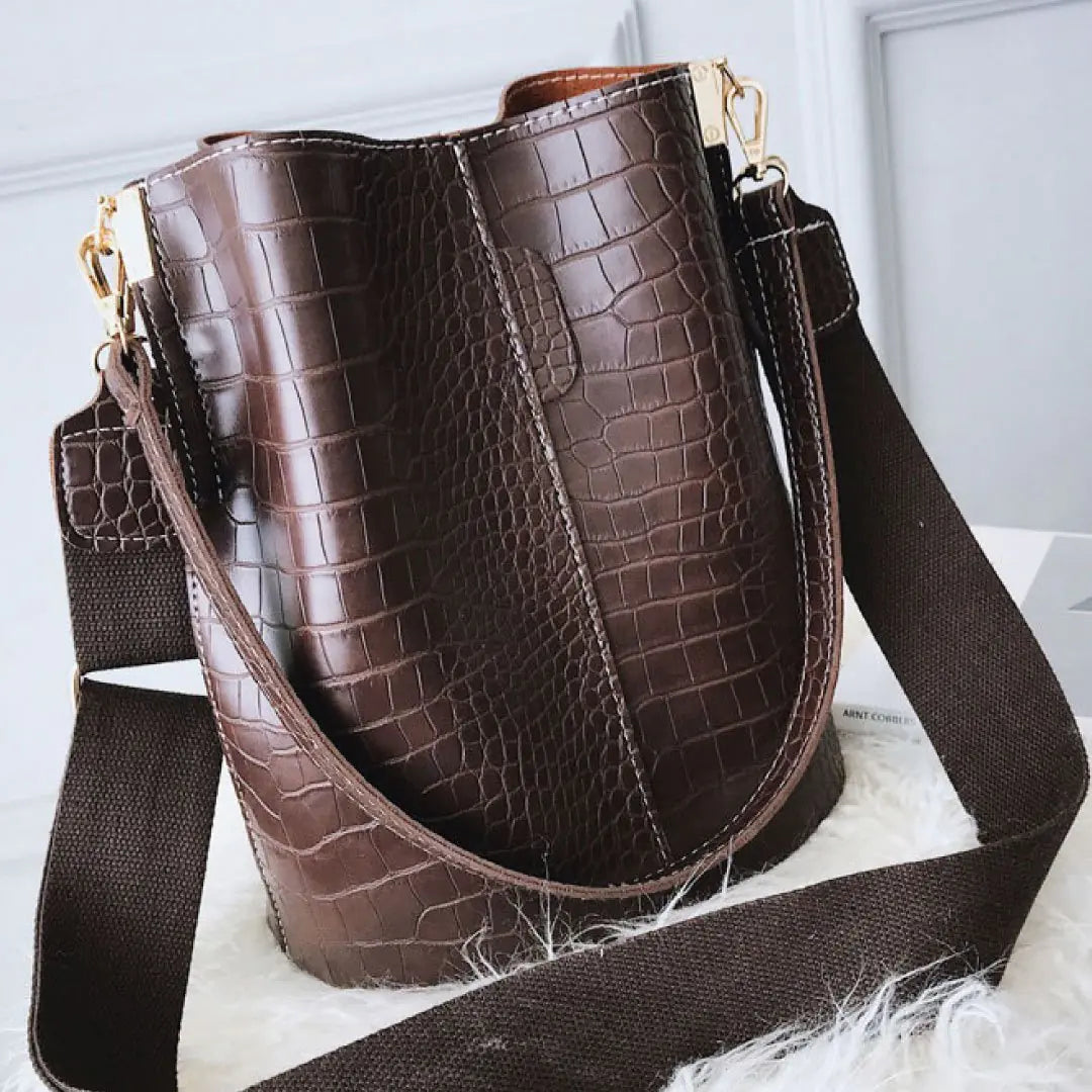 Blake Croc-Textured Shoulder Bag - Chocolate-Cleopatra Fashion