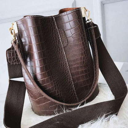 Blake Croc-Textured Shoulder Bag - Chocolate-Cleopatra Fashion