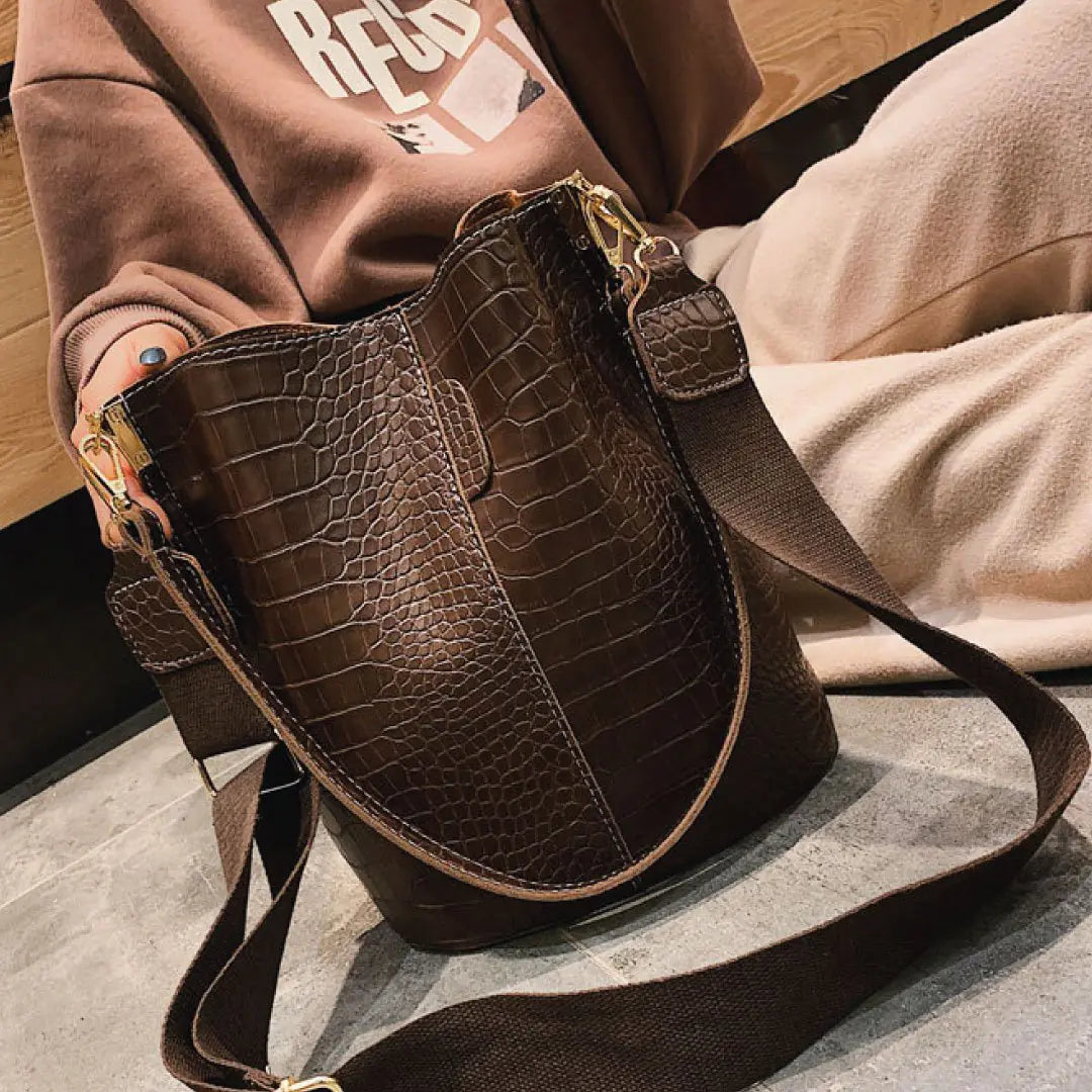 Blake Croc-Textured Shoulder Bag - Chocolate-Cleopatra Fashion