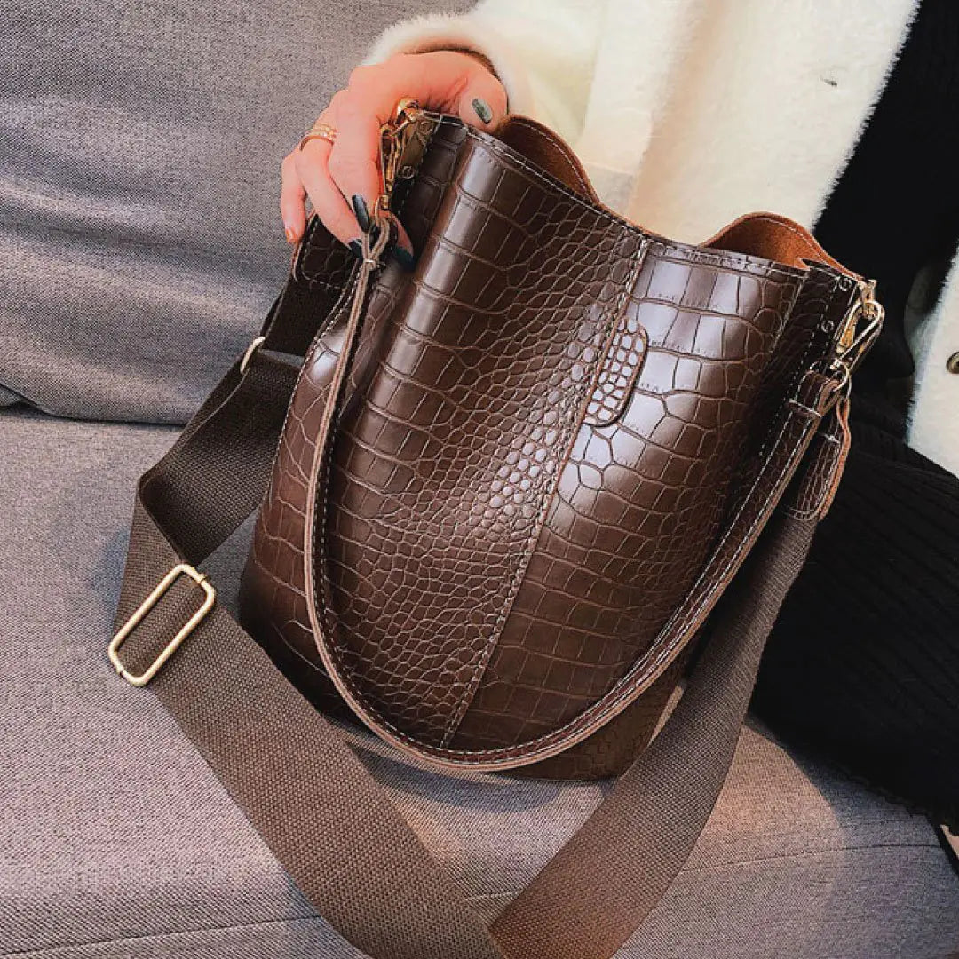 Blake Croc-Textured Shoulder Bag - Chocolate-Cleopatra Fashion