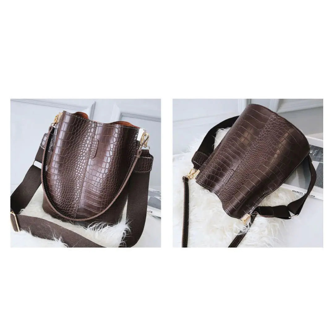 Blake Croc-Textured Shoulder Bag - Chocolate-Cleopatra Fashion