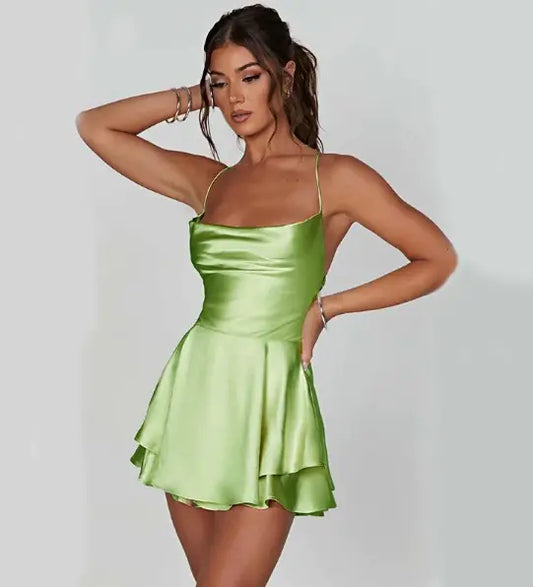 Sleek Satin A-line Dress-Cleopatra Fashion