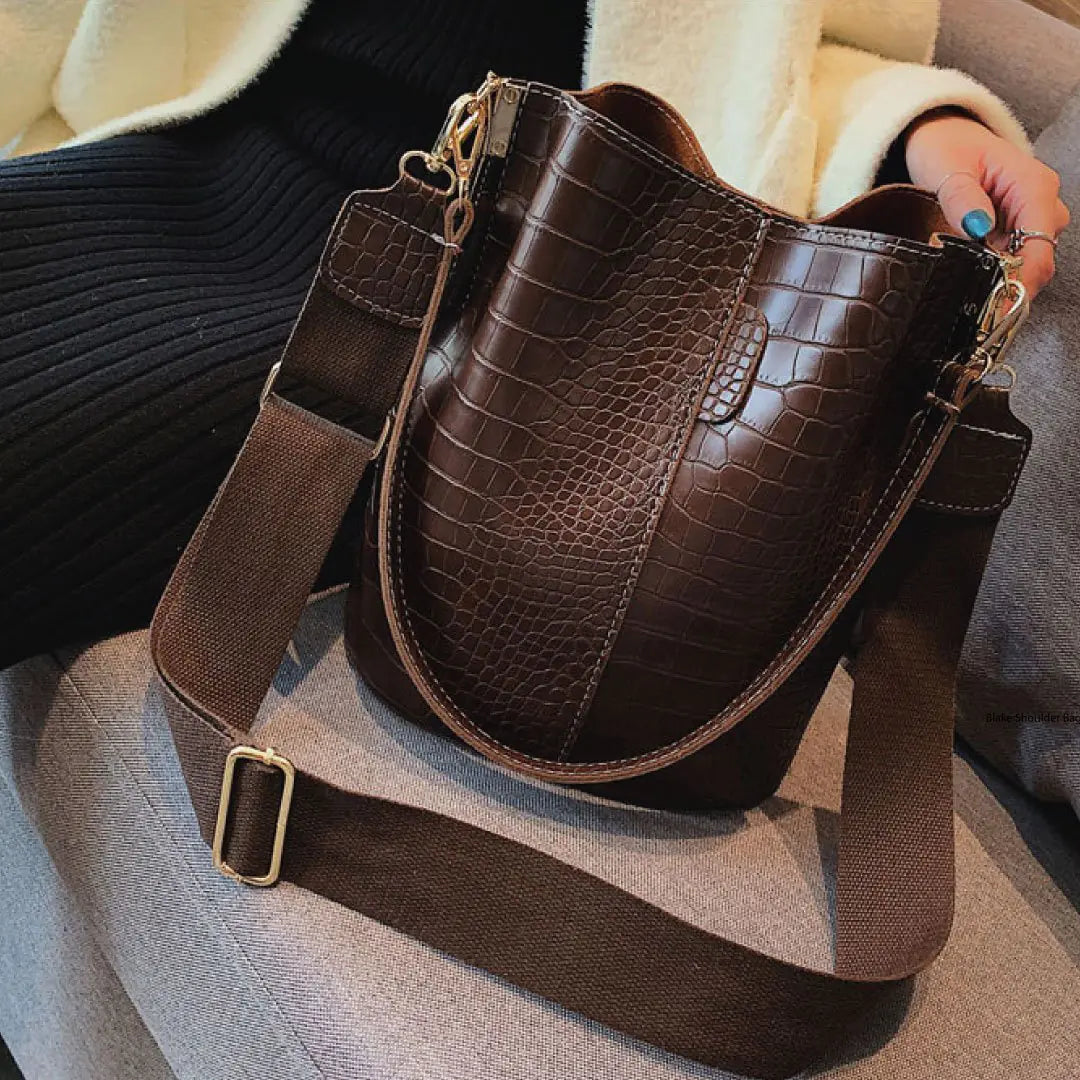 Blake Croc-Textured Shoulder Bag - Chocolate-Cleopatra Fashion