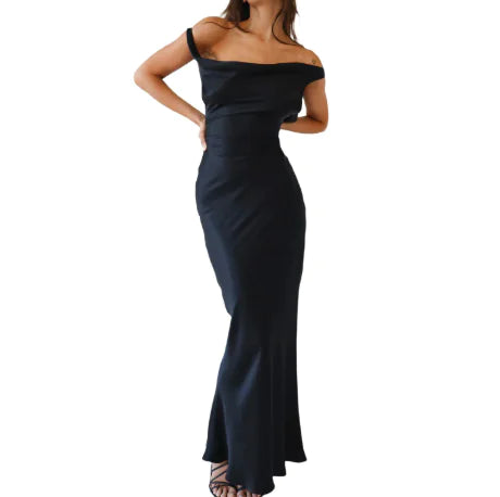 Satin Elegance Swing Collar Dress-Cleopatra Fashion